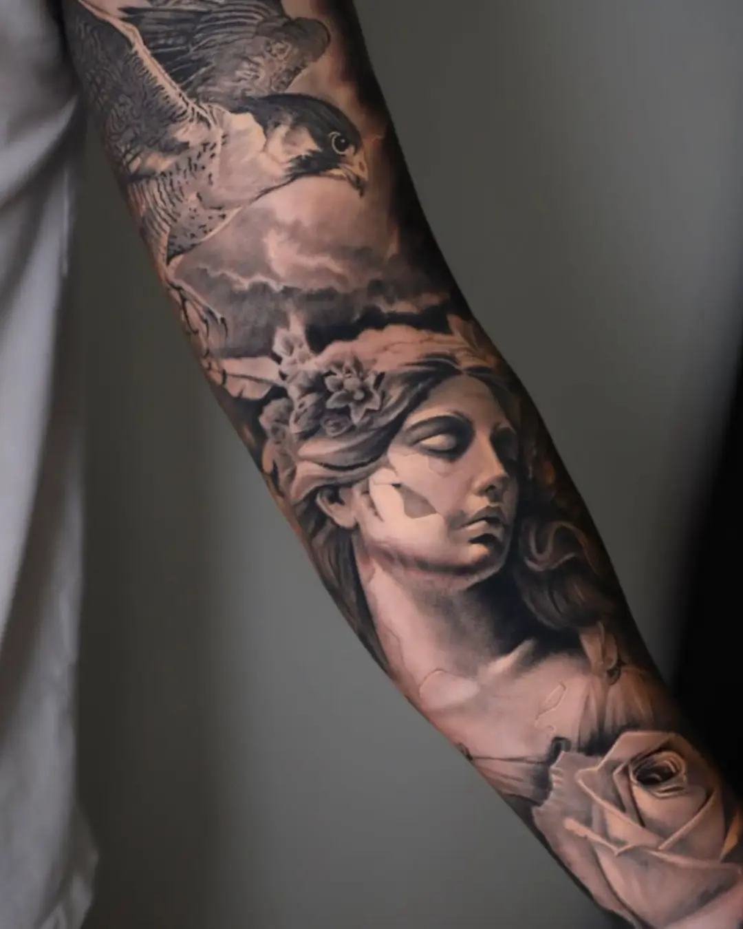 black and grey tattoo angel