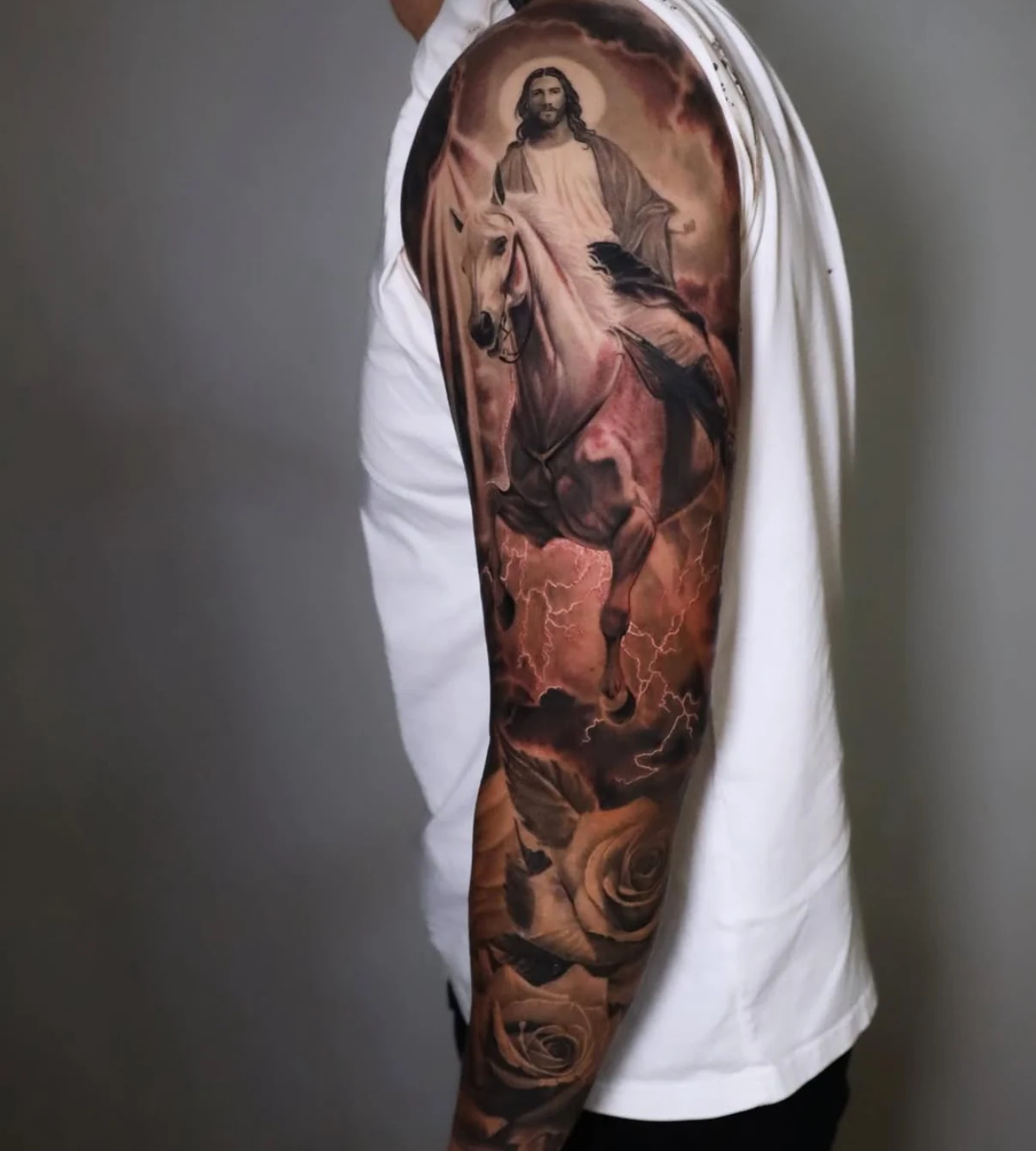 Black and grey neo trad tattoo