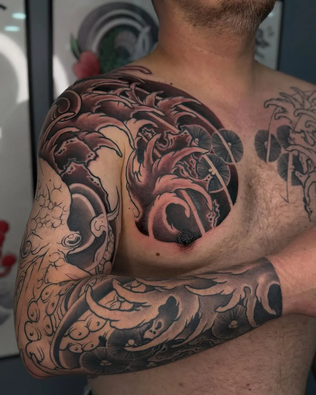 sofiia tattoo artist chicago sleeve tattoo hannya waves