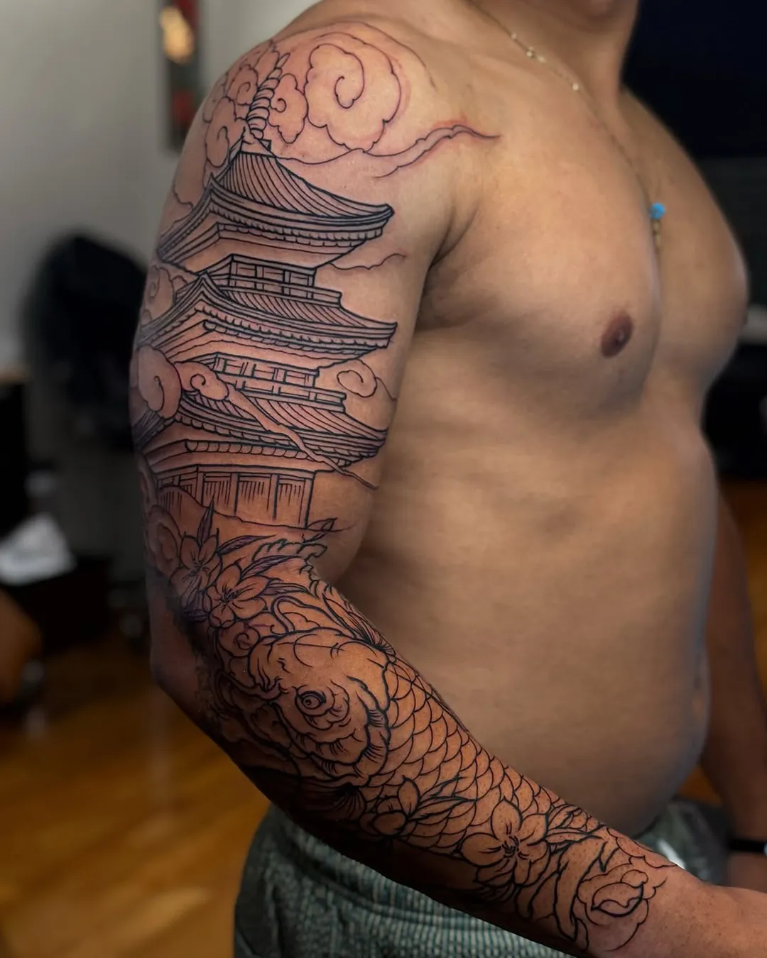 sofiia tattoo artist chicago sleeve tattoo pagoda koi