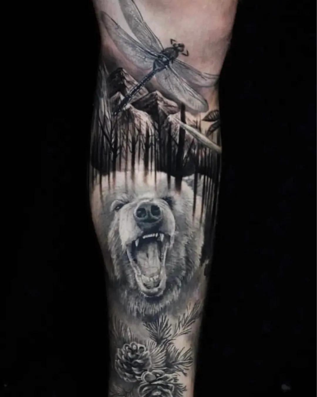Animal tattoo Chicago bear tattoo for spirituality and sacred protection in realistic form