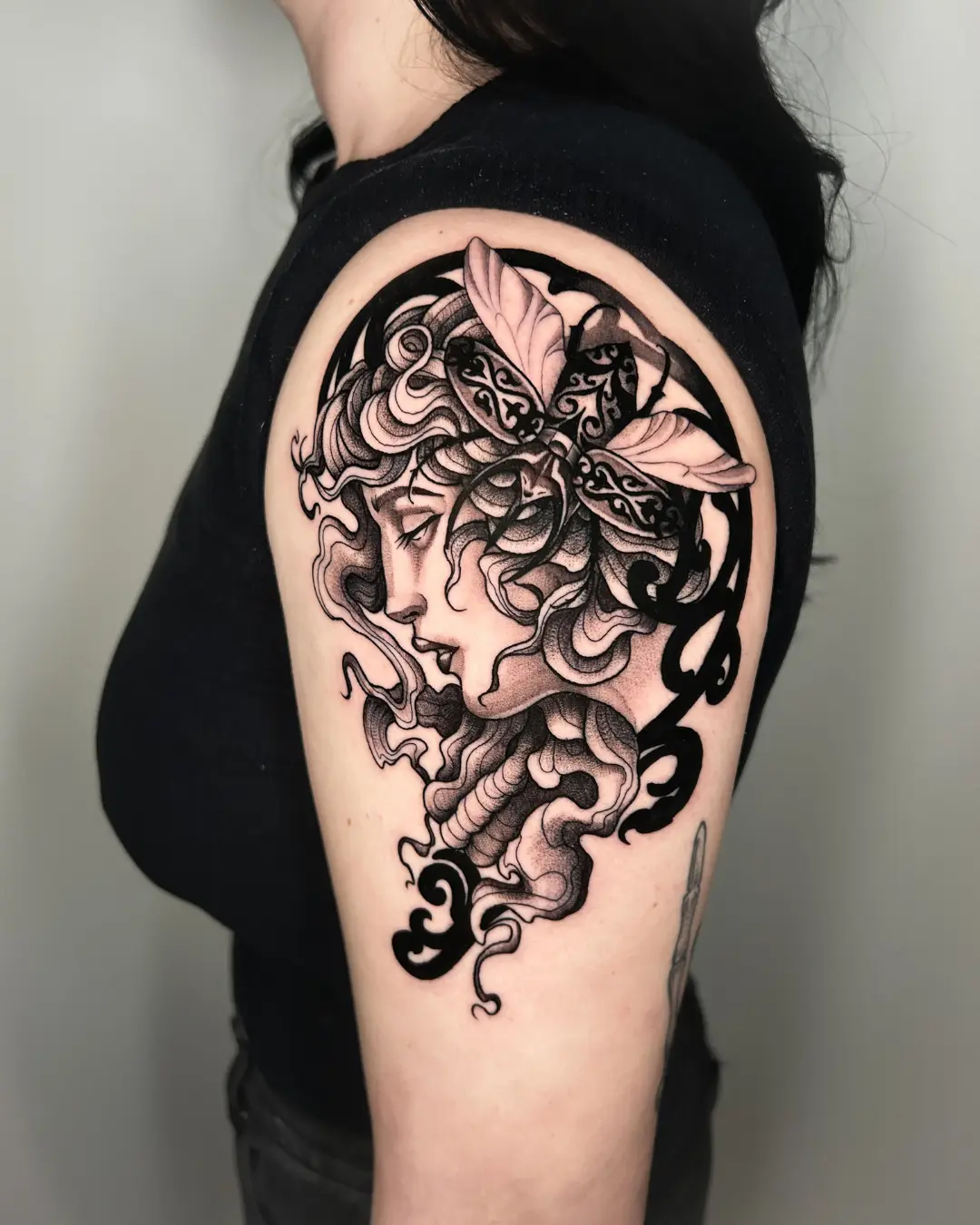 Crystal Thorns tattoo Chicago ornamental blackwork tattoo with delicate details